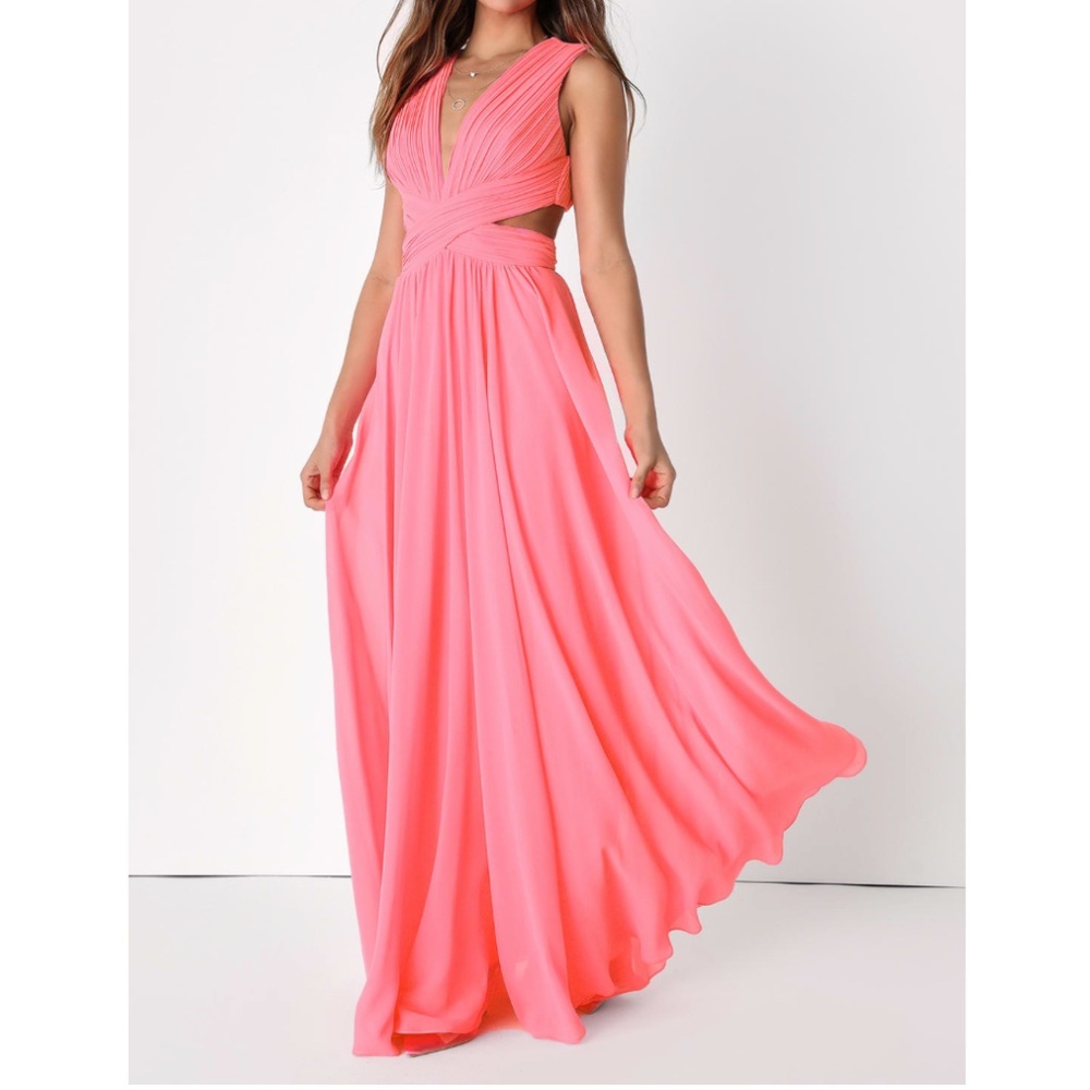 NWOT | LULUs Vivid Imagination Neon Pink Cutout Maxi Dress | Sz S